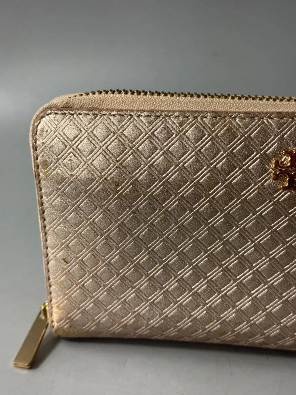 Tory Burch Rose Gold Diamond Quilted Leather Fleming Continental Wallet